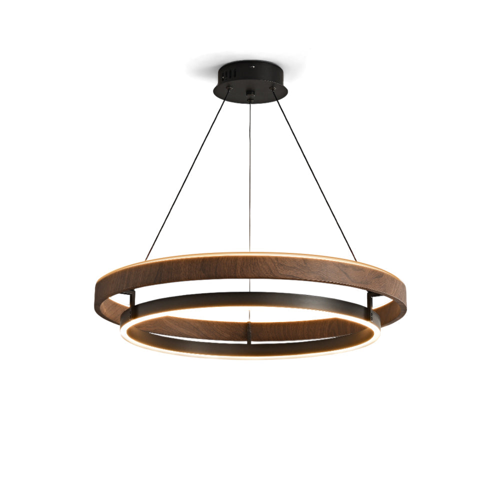Dobbelt Ring LED Lysekrone, Valnød eller Sort Finish, Loftmontering