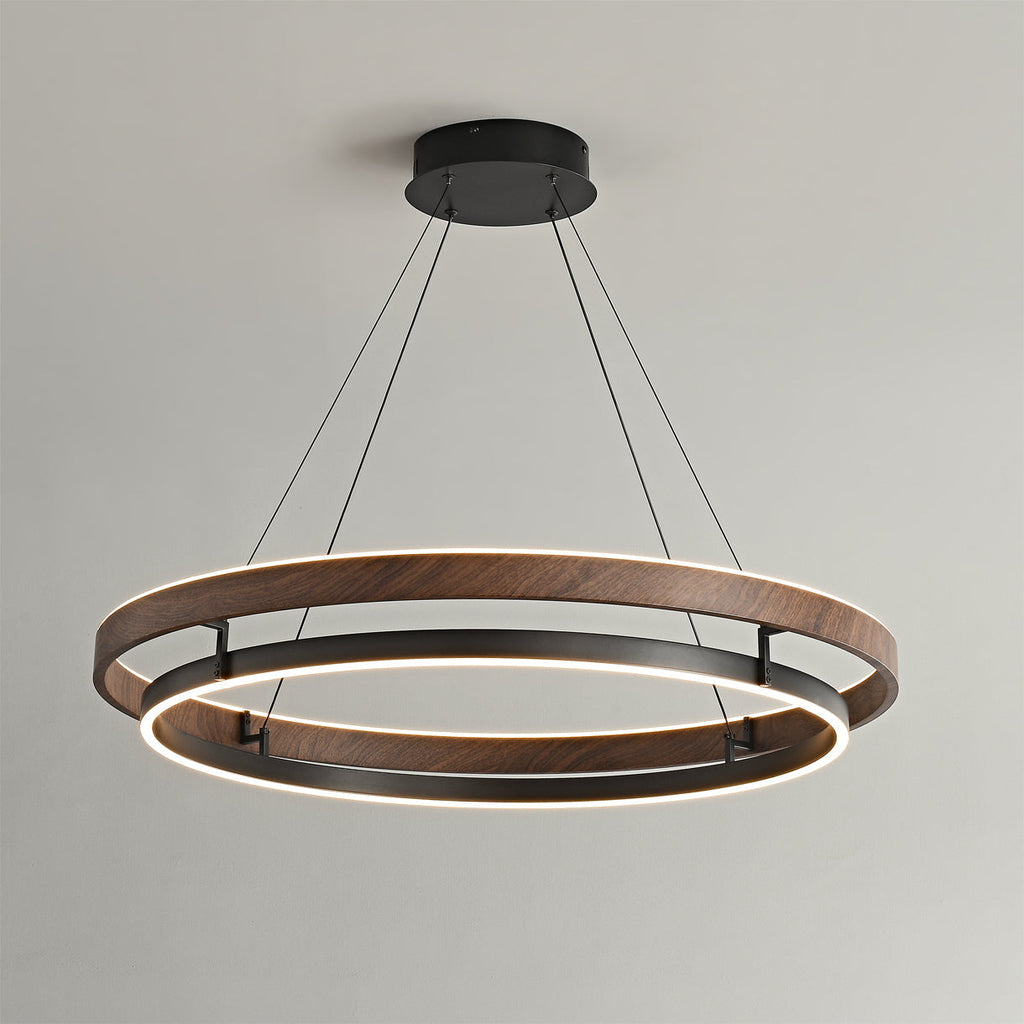 Dobbelt Ring LED Lysekrone, Valnød eller Sort Finish, Loftmontering