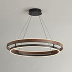 Dobbelt Ring LED Lysekrone, Valnød eller Sort Finish, Loftmontering