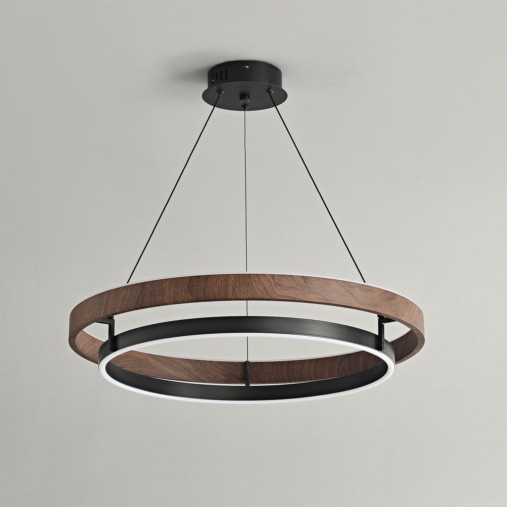 Dobbelt Ring LED Lysekrone, Valnød eller Sort Finish, Loftmontering