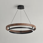 Dobbelt Ring LED Lysekrone, Valnød eller Sort Finish, Loftmontering