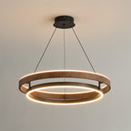 Dobbelt Ring LED Lysekrone, Valnød eller Sort Finish, Loftmontering