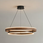 Dobbelt Ring LED Lysekrone, Valnød eller Sort Finish, Loftmontering