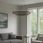 Dobbelt Ring LED Lysekrone, Valnød eller Sort Finish, Loftmontering
