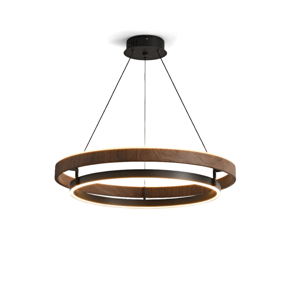 Dobbelt Ring LED Lysekrone, Valnød eller Sort Finish, Loftmontering