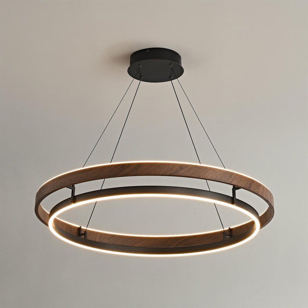 Dobbelt Ring LED Lysekrone, Valnød eller Sort Finish, Loftmontering