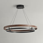 Dobbelt Ring LED Lysekrone, Valnød eller Sort Finish, Loftmontering