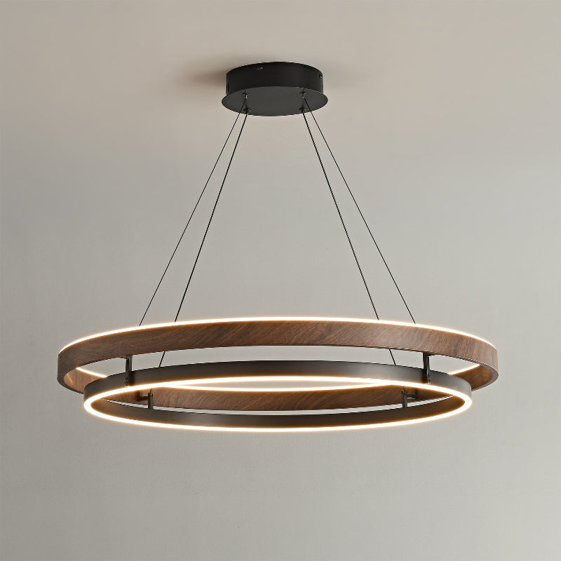 Dobbelt Ring LED Lysekrone, Valnød eller Sort Finish, Loftmontering