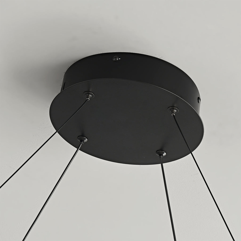 Dobbelt Ring LED Lysekrone, Valnød eller Sort Finish, Loftmontering