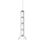 Studio shot of this Clérachic pendant with five glass cylinders above a dome-shaped shade.