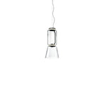 Studio shot of this Clérachic pendant with one glass cylinder above a small flared cone shade.