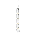 Studio shot of this Clérachic pendant with five glass cylinders above a flared cone shade.