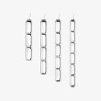 Line drawing of four Clérachic pendant configurations, each a tall stack of clear glass cylinders.
