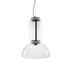 Studio shot of this Clérachic pendant with a single glass cylinder and a dome-shaped shade on a white background.
