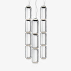 Line drawing of this Clérachic pendant, showing nine clear-glass cylinders clustered at staggered heights.