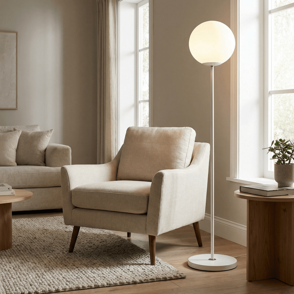 Nordic Style Globe Lamp With Metal Frame And Frosted Glass Shade 60 Inches Tall