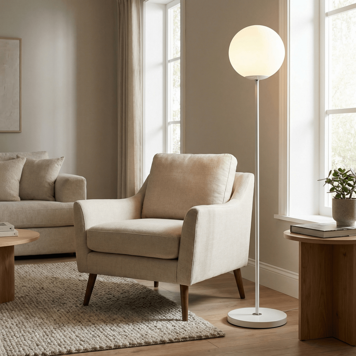 Nordic Style Globe Lamp With Metal Frame And Frosted Glass Shade 60 Inches Tall