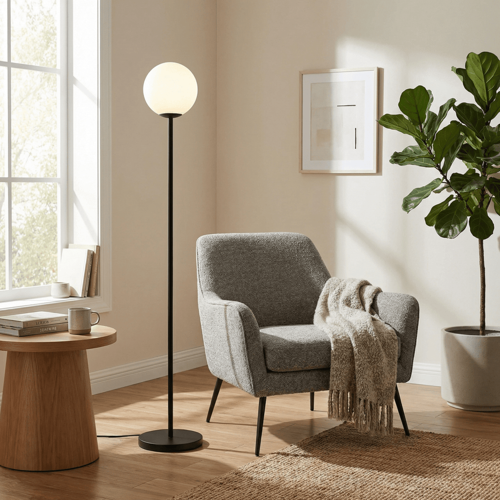 Nordic Style Globe Lamp With Metal Frame And Frosted Glass Shade 60 Inches Tall