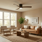 Wooden ceiling fan with acrylic shade isolated on white background