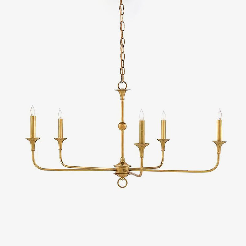 Candle chandelier viewed against a neutral wall
