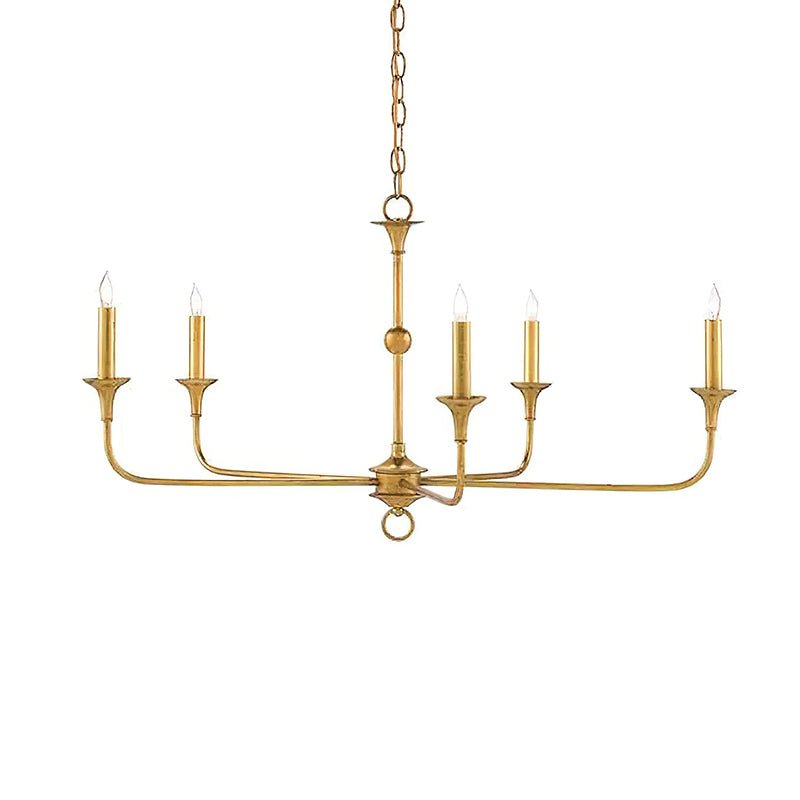 Candle chandelier shown in a warm room with bulbs glowing