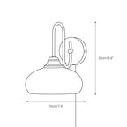 Clérachic glass wall lamp drawing: shade 20 cm (7.9″) wide, fixture 25 cm (9.8″) tall, plug-in cord shown.