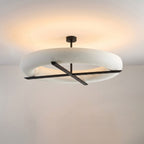 Another front-on view of this Clérachic ceiling light in black, showing the full spread of its crossed stem.
