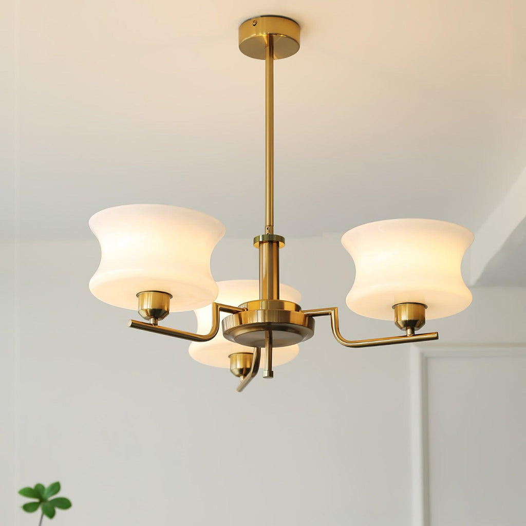 Globe chandelier casting nostalgic amber light in a warm room