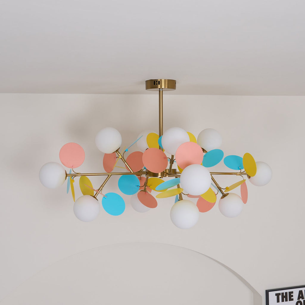 Tree chandelier shade and bulb detail in close focus