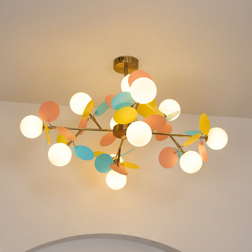 Gold tree chandelier branches fanning out symmetrically