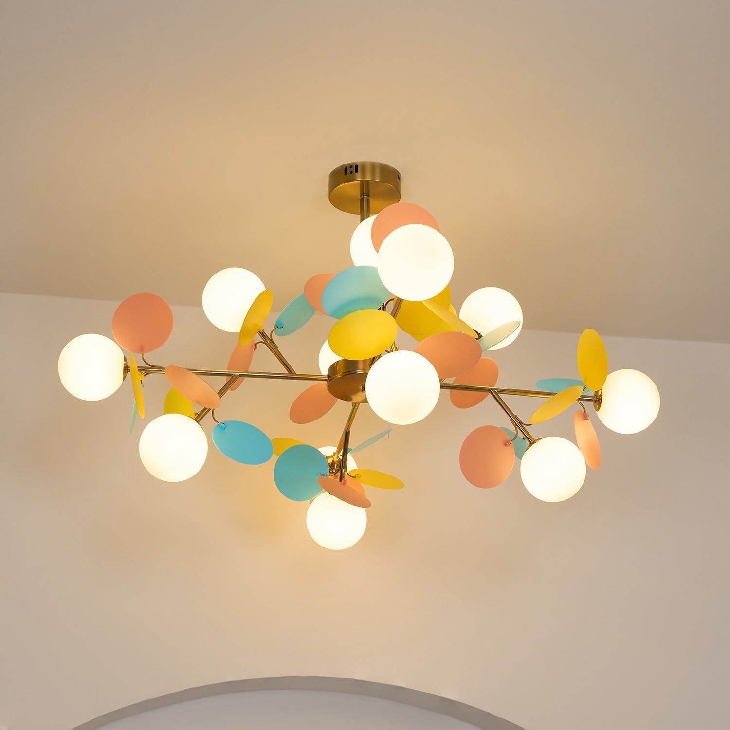 Gold tree chandelier branches fanning out symmetrically