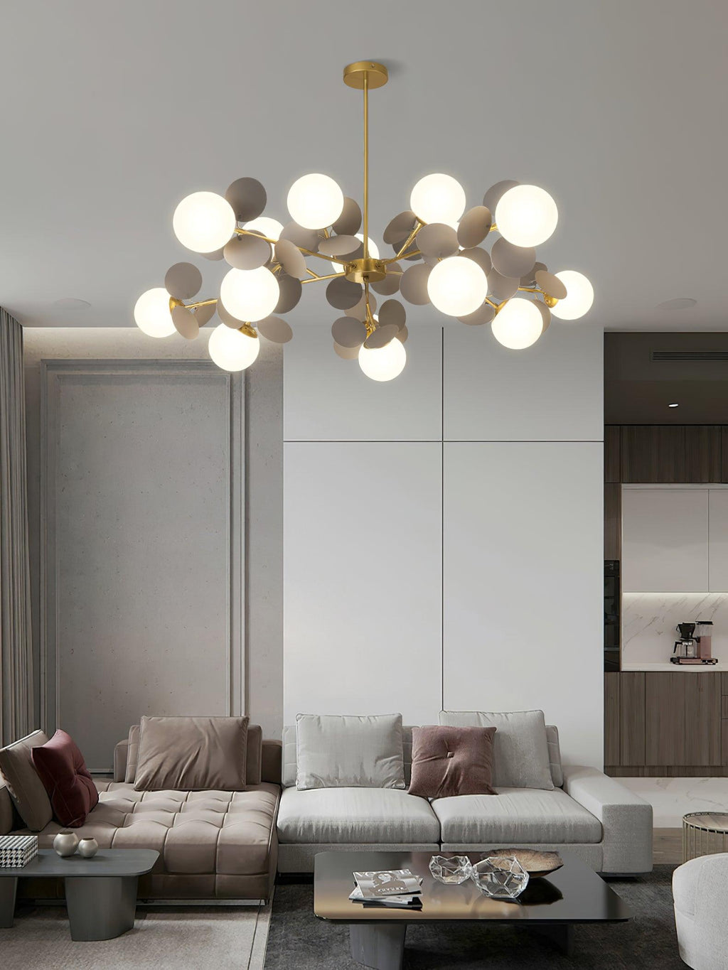 Tree chandelier frame seen from a low upward angle