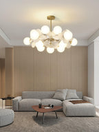 Tree chandelier viewed across a wide living space