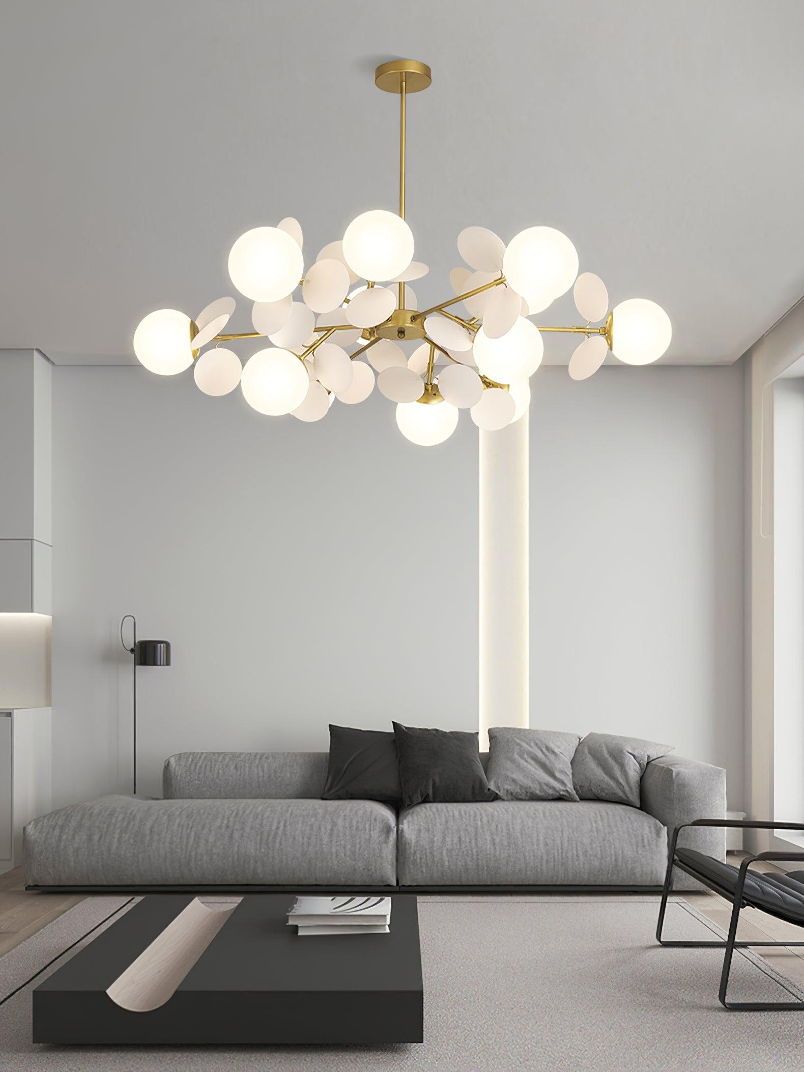 Tree chandelier shade and arm assembly shown in detail