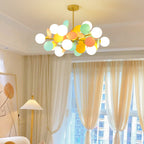 Open glass shade and bulb seat of the tree chandelier in close-up
