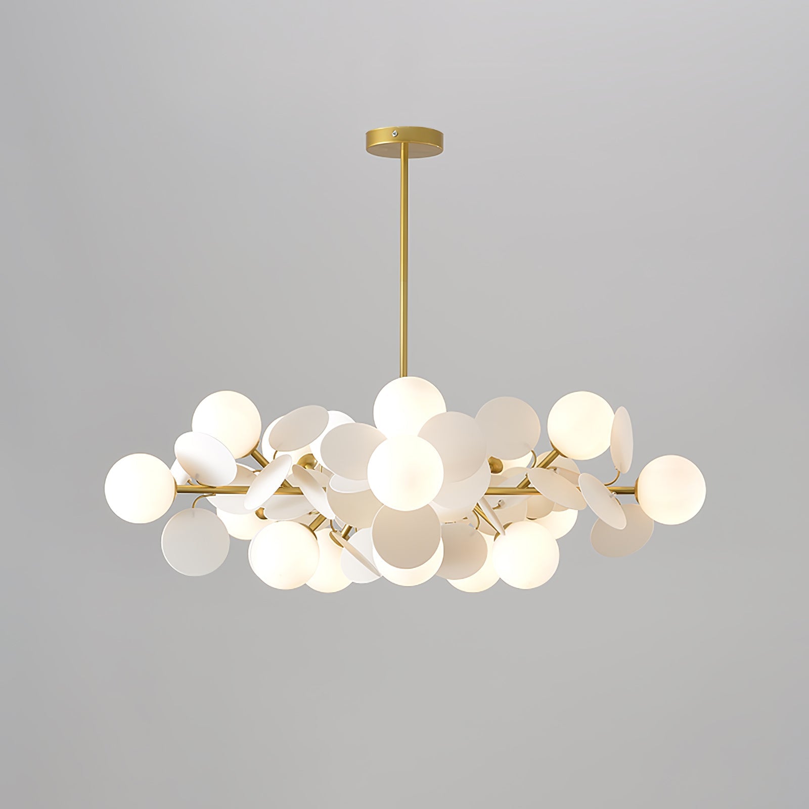 Side profile of the tree chandelier showing the adjustable rod drop