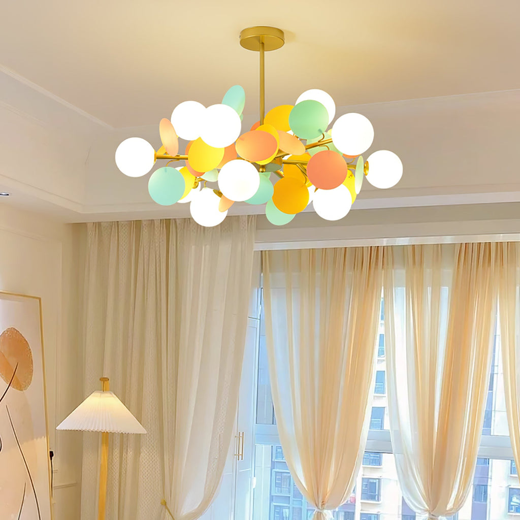 Tree chandelier glass shade detail showing the open top design