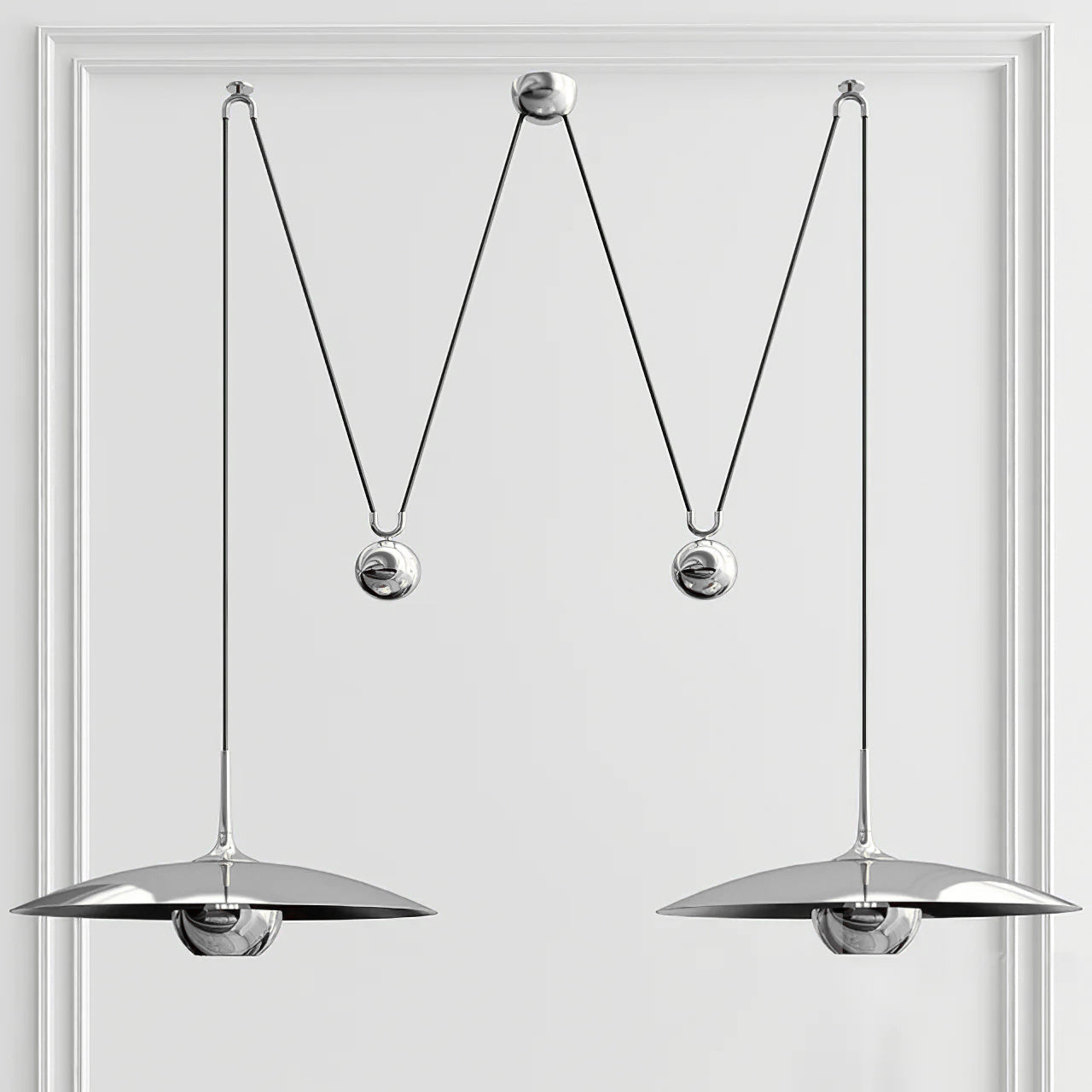 Round pendant light with polished metal finish close up