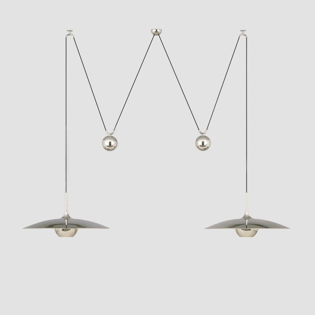 Metal pendant light shade viewed from below