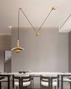 Globe pendant light detail with counterweight ball