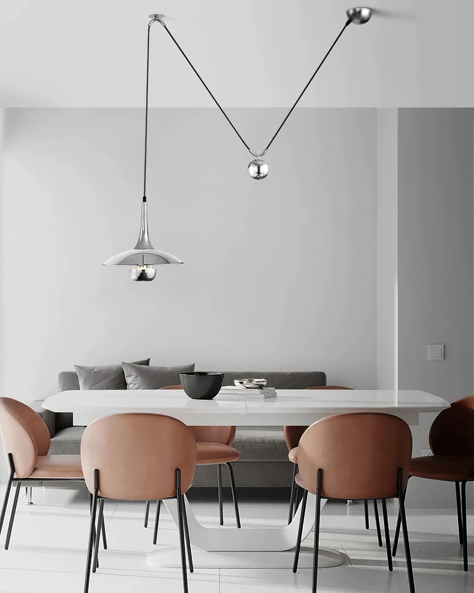 Pendant light shown at full adjustable hanging height