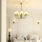 Onyx Chandelier, White Glass Shades, Gold Finish, E26/E27, 3 to 8 Heads