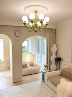Onyx Chandelier, White Glass Shades, Gold Finish, E26/E27, 3 to 8 Heads