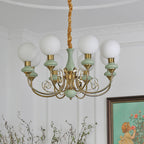Onyx Chandelier, White Glass Shades, Gold Finish, E26/E27, 3 to 8 Heads