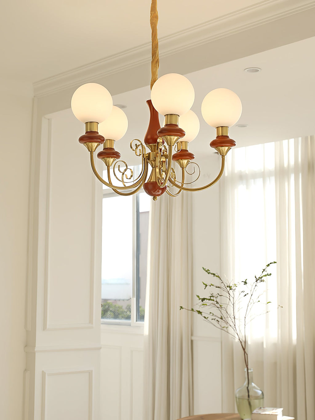 Onyx Chandelier, White Glass Shades, Gold Finish, E26/E27, 3 to 8 Heads