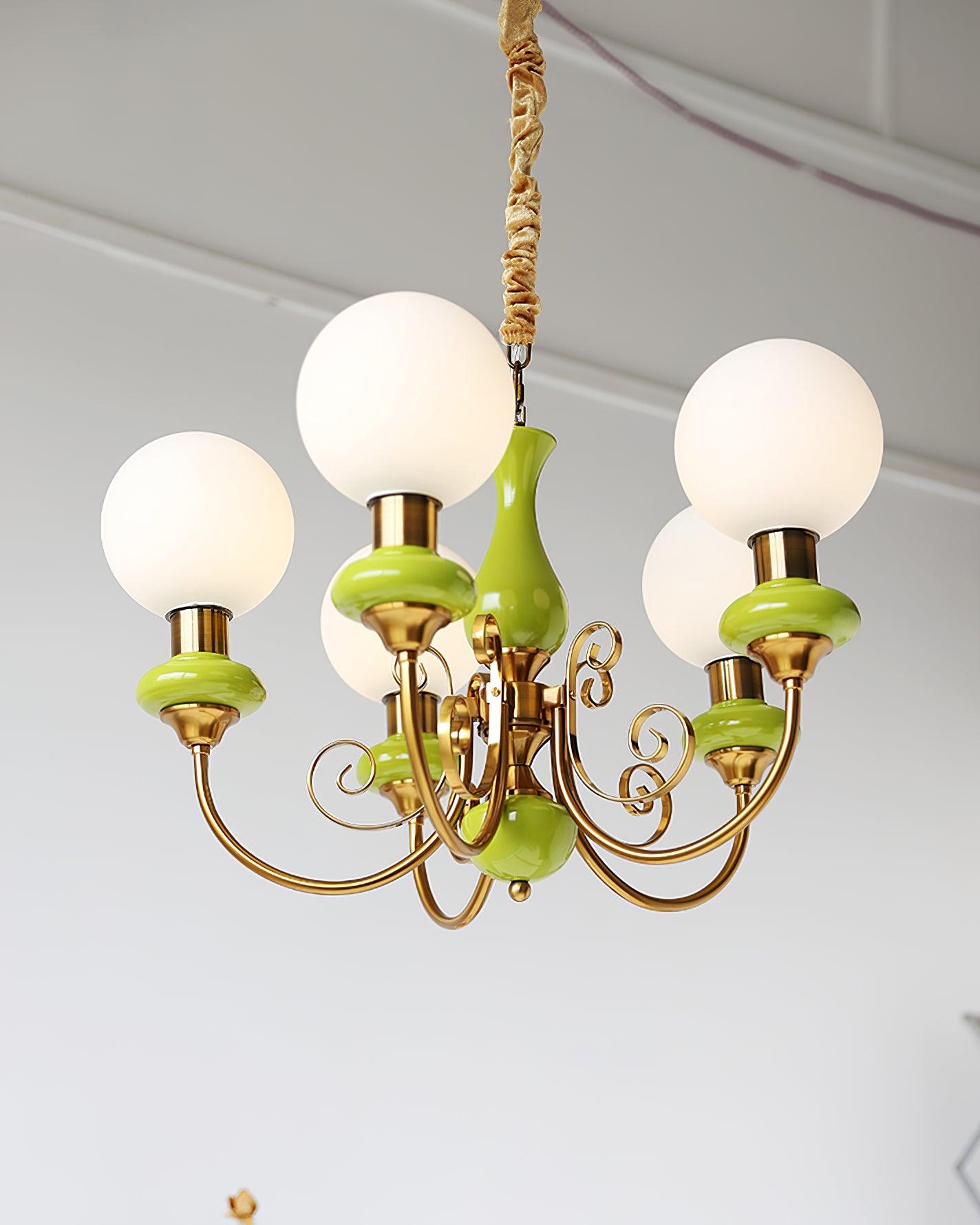 Onyx Chandelier, White Glass Shades, Gold Finish, E26/E27, 3 to 8 Heads