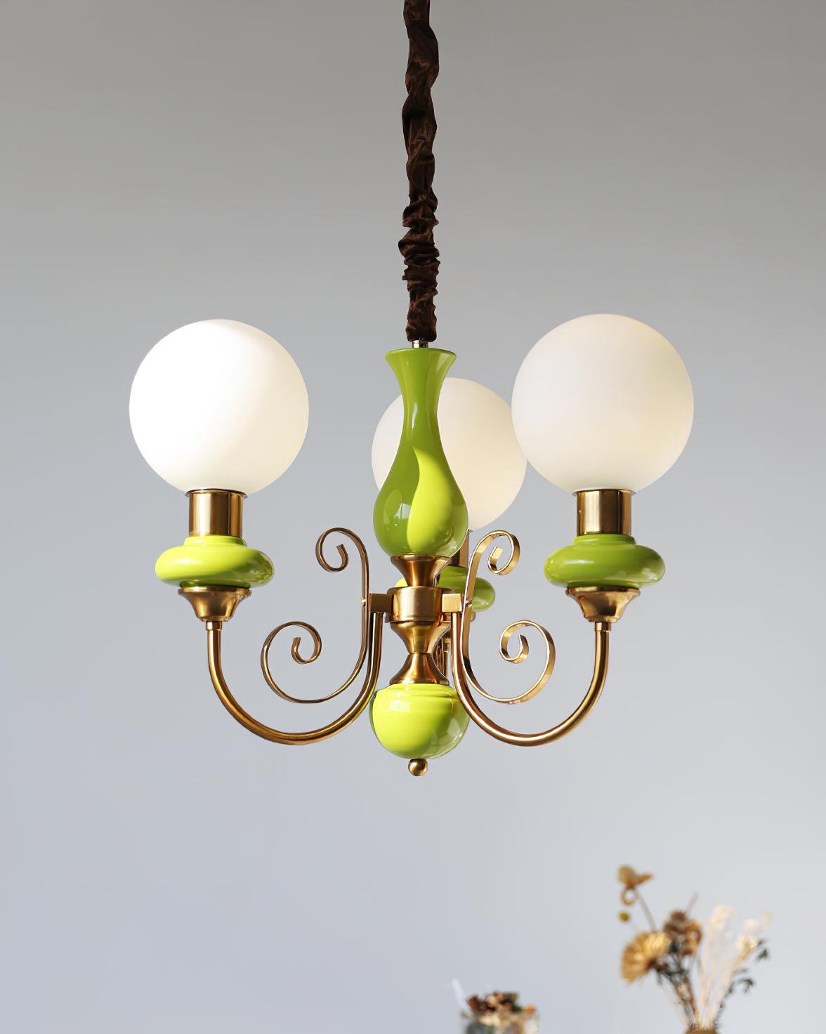 Onyx Chandelier, White Glass Shades, Gold Finish, E26/E27, 3 to 8 Heads