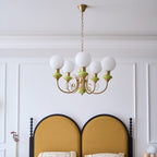 Onyx Chandelier, White Glass Shades, Gold Finish, E26/E27, 3 to 8 Heads
