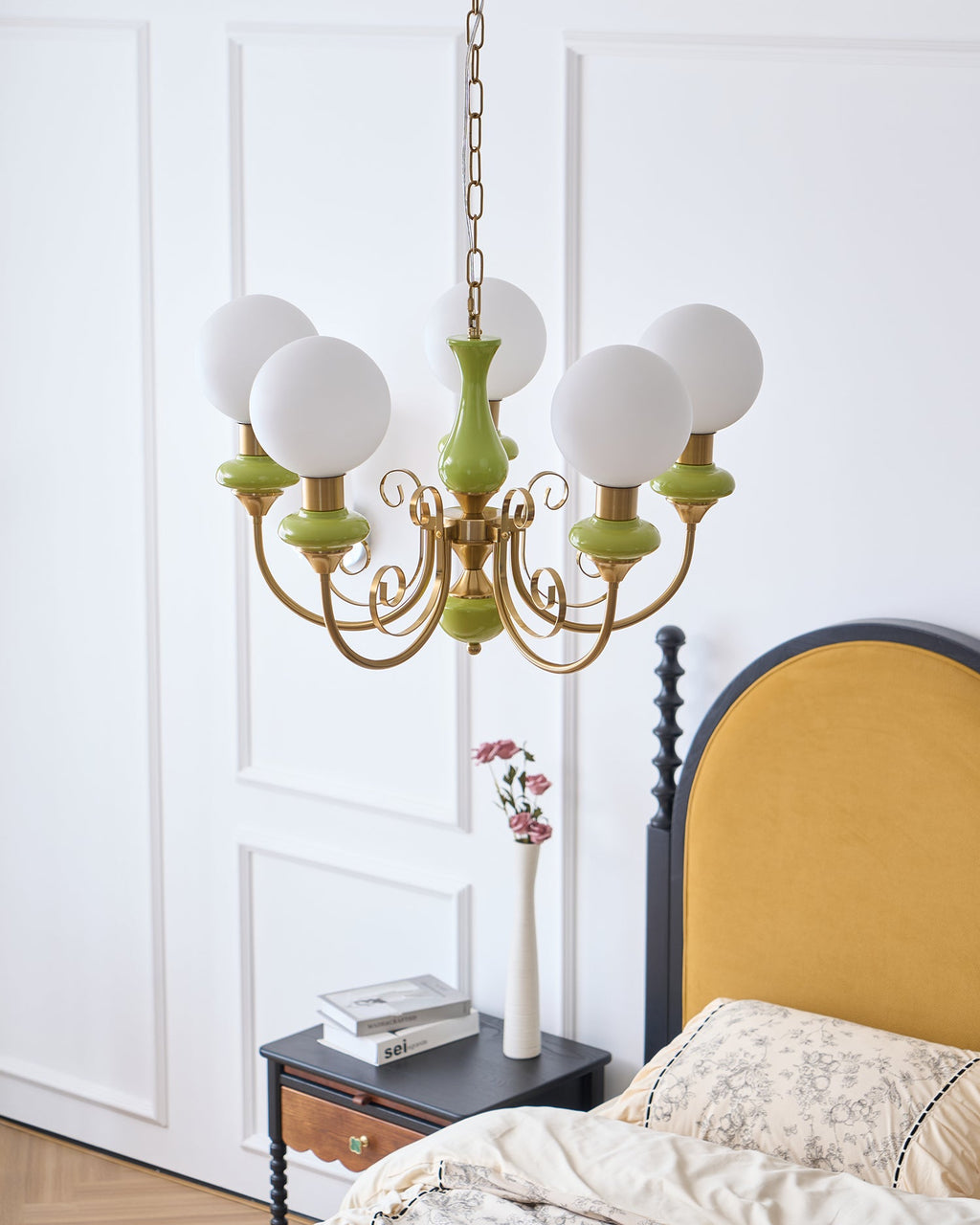 Onyx Chandelier, White Glass Shades, Gold Finish, E26/E27, 3 to 8 Heads