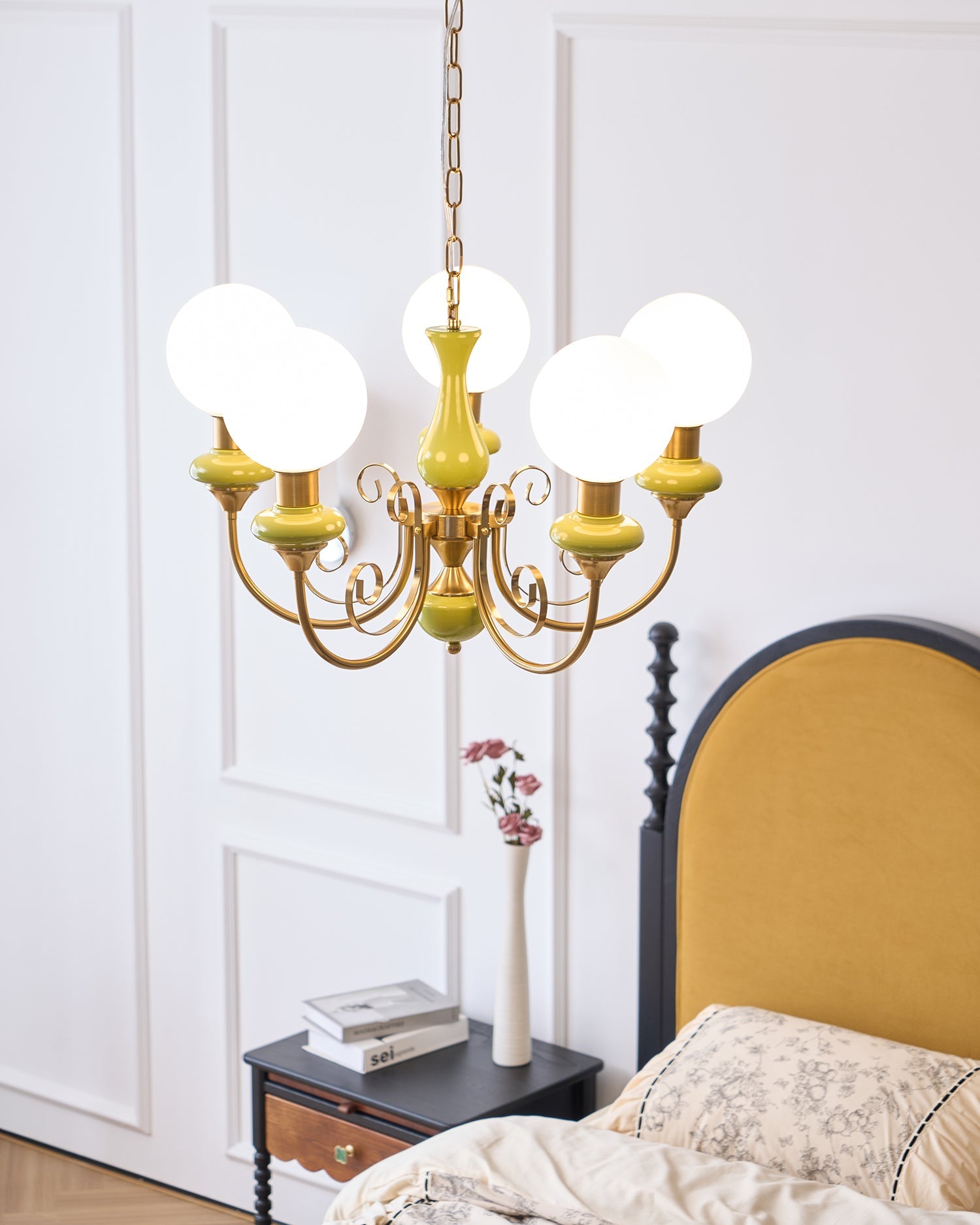 Onyx Chandelier, White Glass Shades, Gold Finish, E26/E27, 3 to 8 Heads